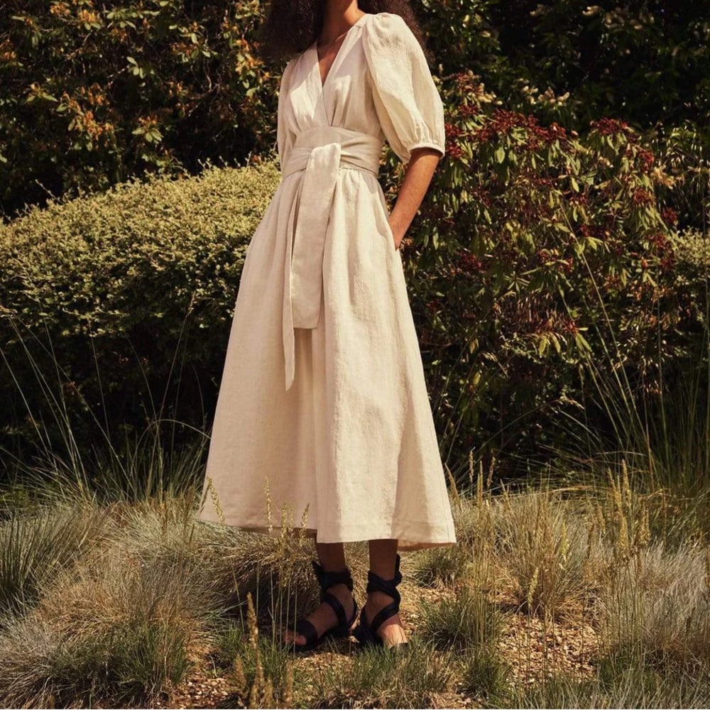 THREE GRACES LONDON Fiona Dress Ivory Linen